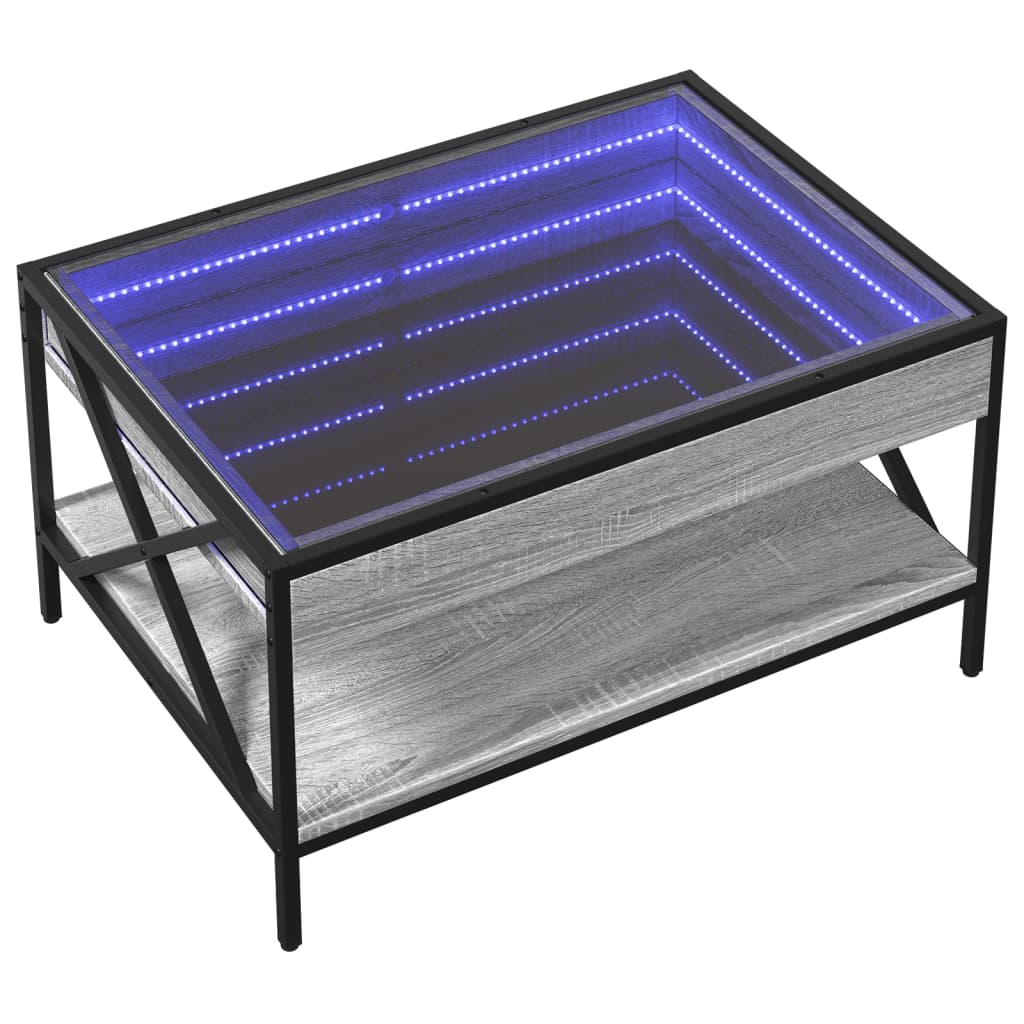 Mesa de centro luzes LED Infinity 40x40x51 cm cinzento sonoma