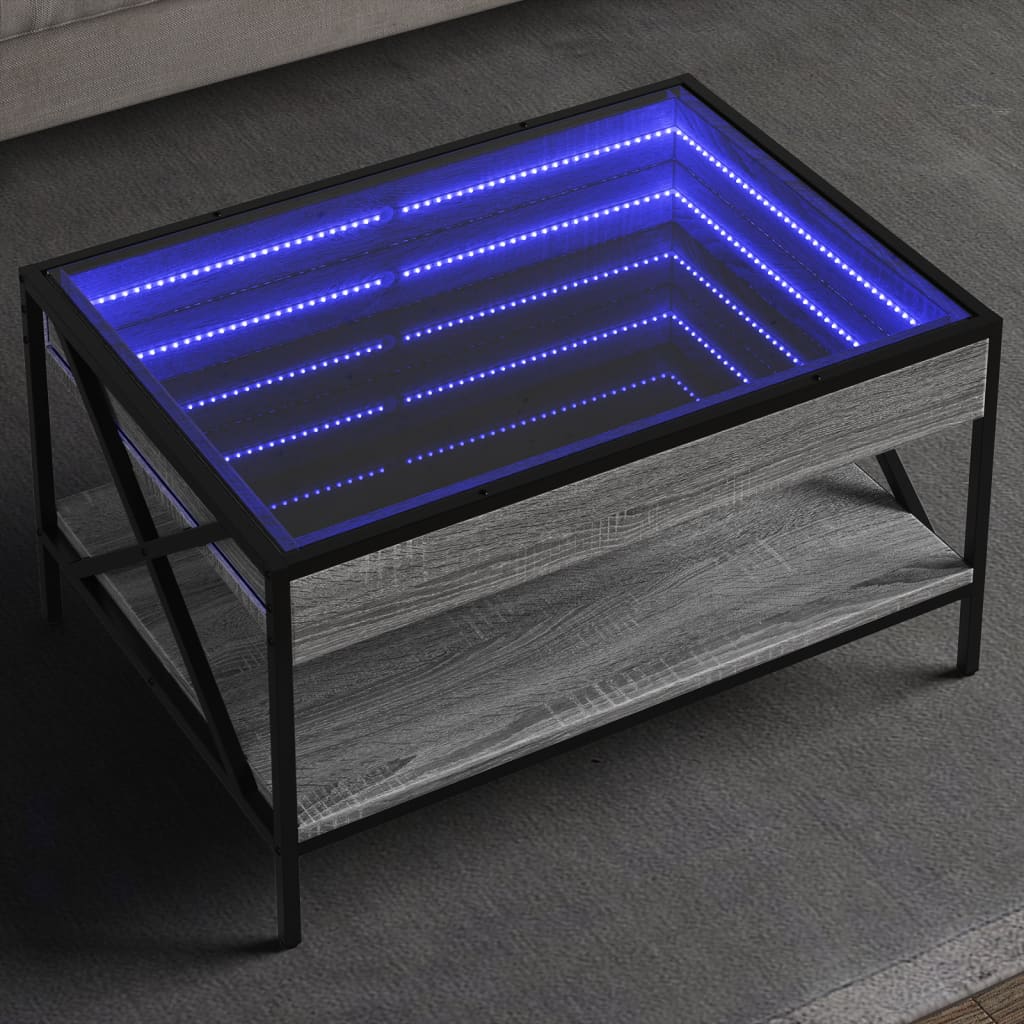 Mesa de centro luzes LED Infinity 40x40x51 cm cinzento sonoma