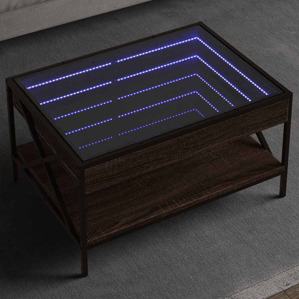 Mesa de centro luzes LED Infinity 40x40x51 cm cinzento sonoma