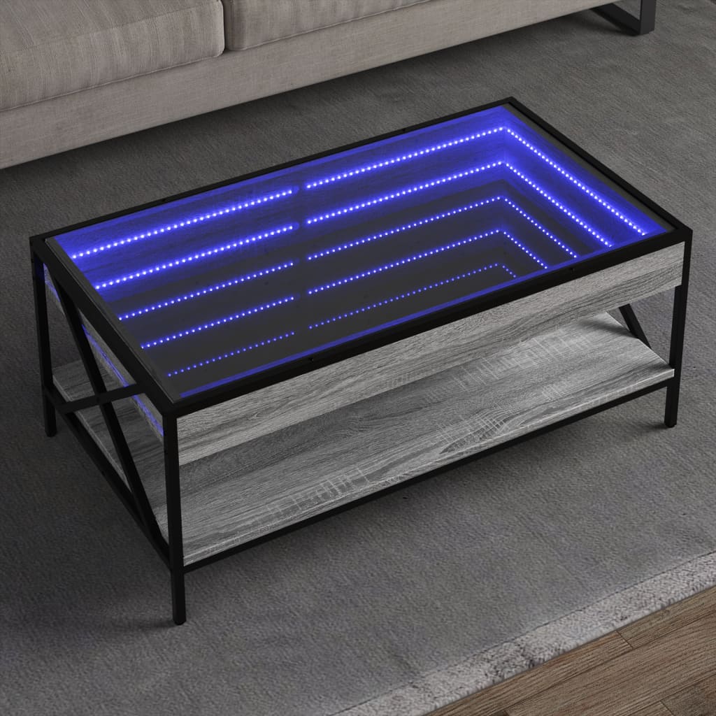 Mesa de centro luzes LED Infinity 40x40x51 cm cinzento sonoma