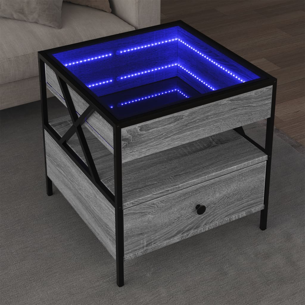Mesa de centro luzes LED Infinity 40x40x51 cm cinzento sonoma
