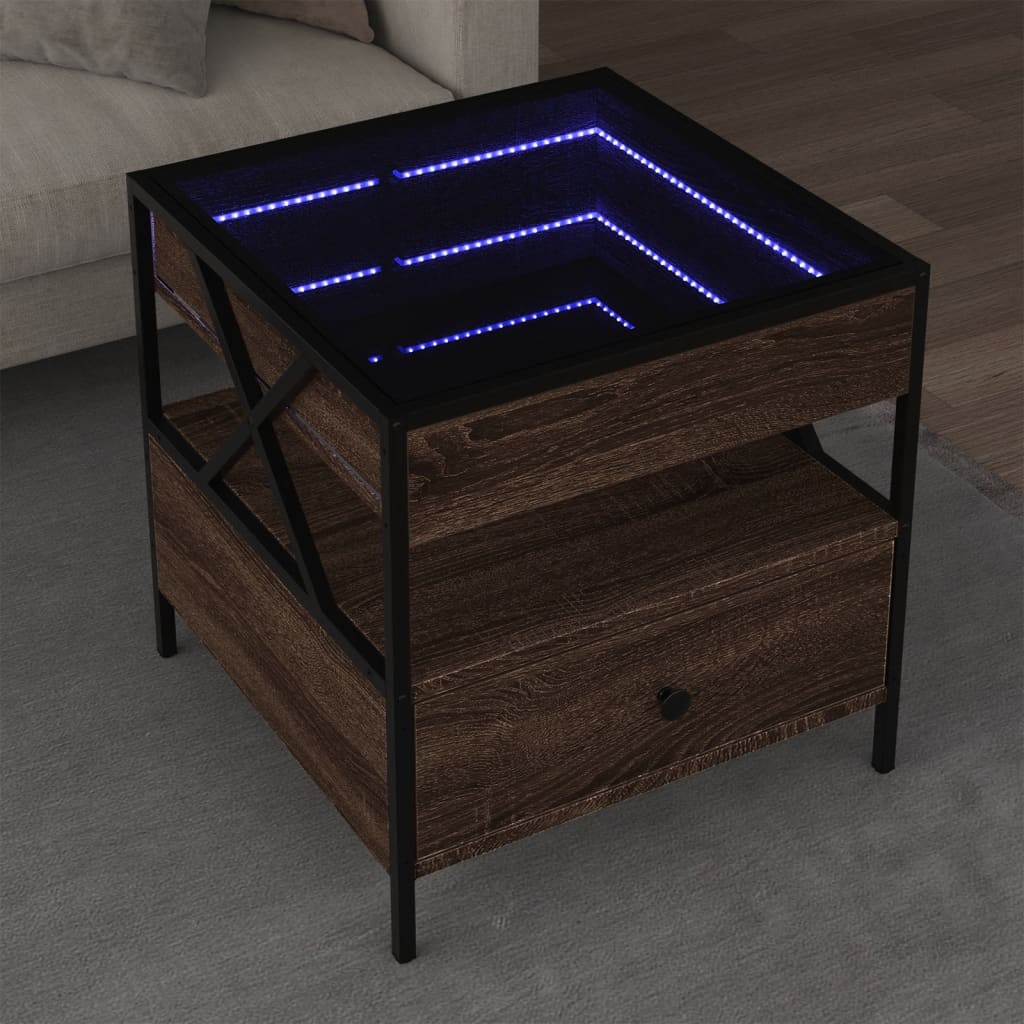 Mesa de centro luzes LED Infinity 40x40x51 cm cinzento sonoma