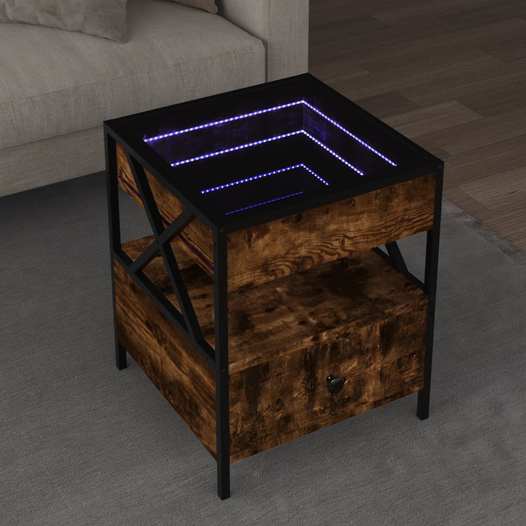 Mesa de centro luzes LED Infinity 40x40x51 cm cinzento sonoma