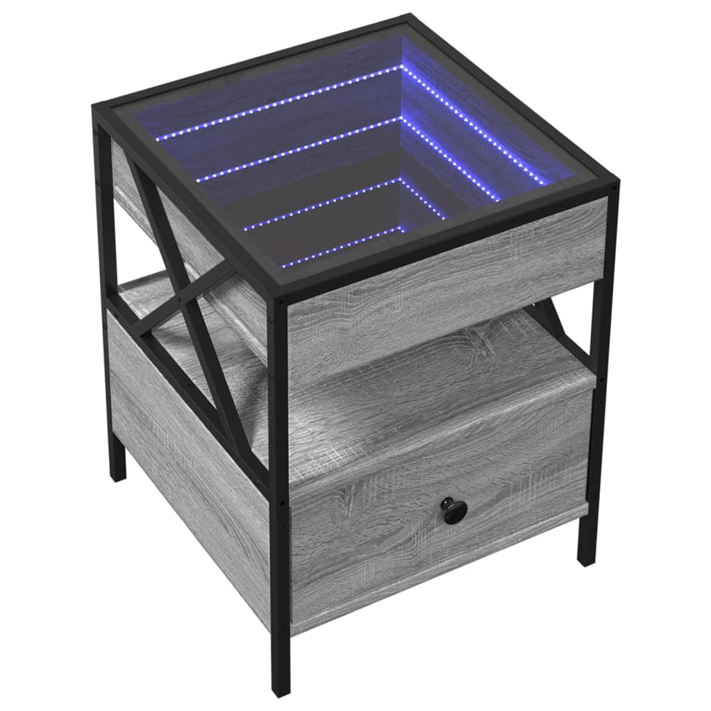Mesa de centro luzes LED Infinity 40x40x51 cm cinzento sonoma