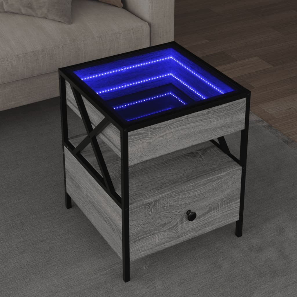 Mesa de centro luzes LED Infinity 40x40x51 cm cinzento sonoma