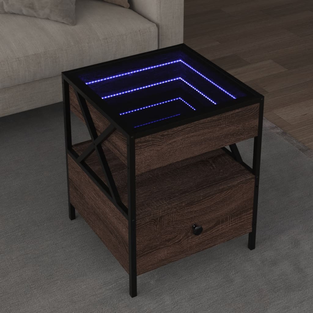 Mesa de centro luzes LED Infinity 40x40x51 cm cinzento sonoma