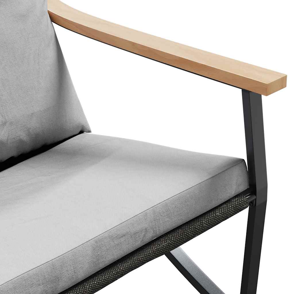 3 pcs conjunto mobiliário de varanda com almofadões aço preto