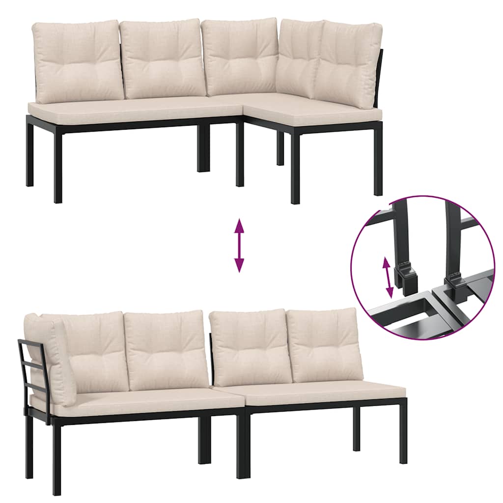 5 pcs sofás de jardim com almofadões aço revestido a pó preto