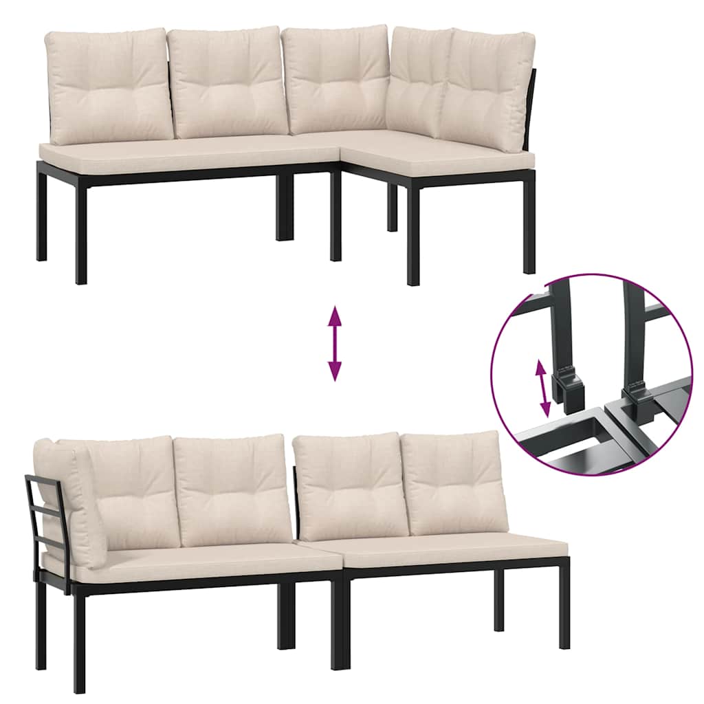 4 pcs sofás de jardim com almofadões aço revestido a pó preto