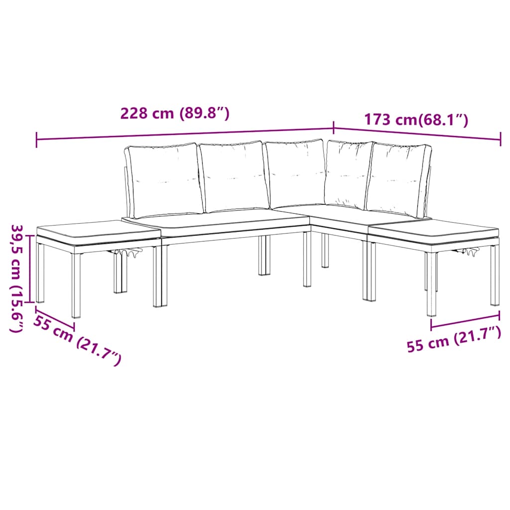 4 pcs sofás de jardim com almofadões aço revestido a pó preto