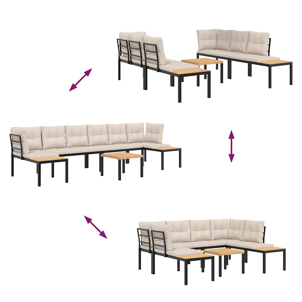 5 pcs sofás de jardim com almofadões aço revestido a pó preto