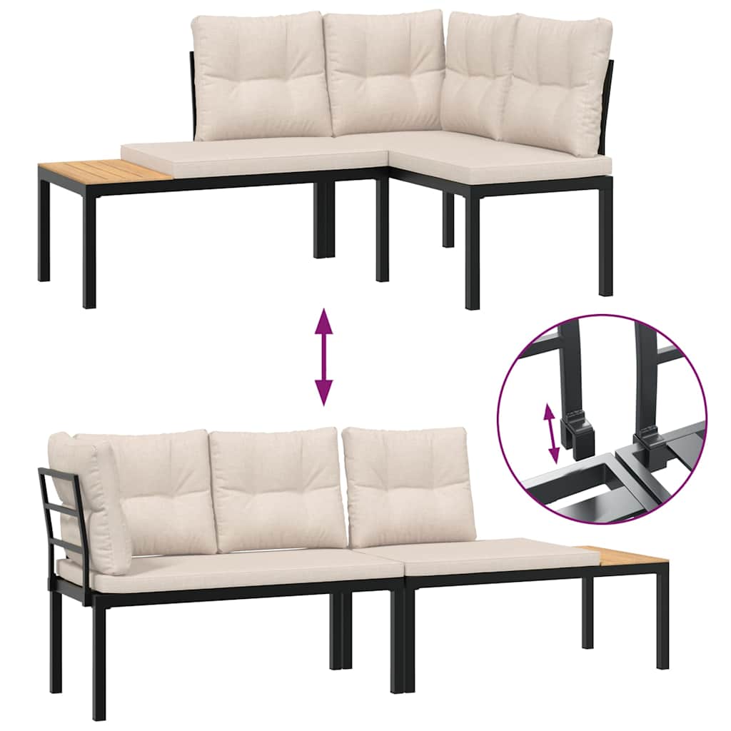 5 pcs sofás de jardim com almofadões aço revestido a pó preto