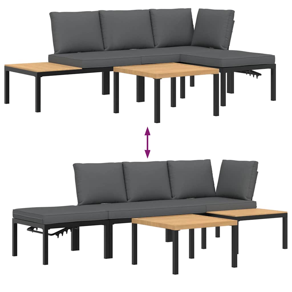 4 pcs conjunto de sofás p/ jardim c/ almofadões alumínio preto