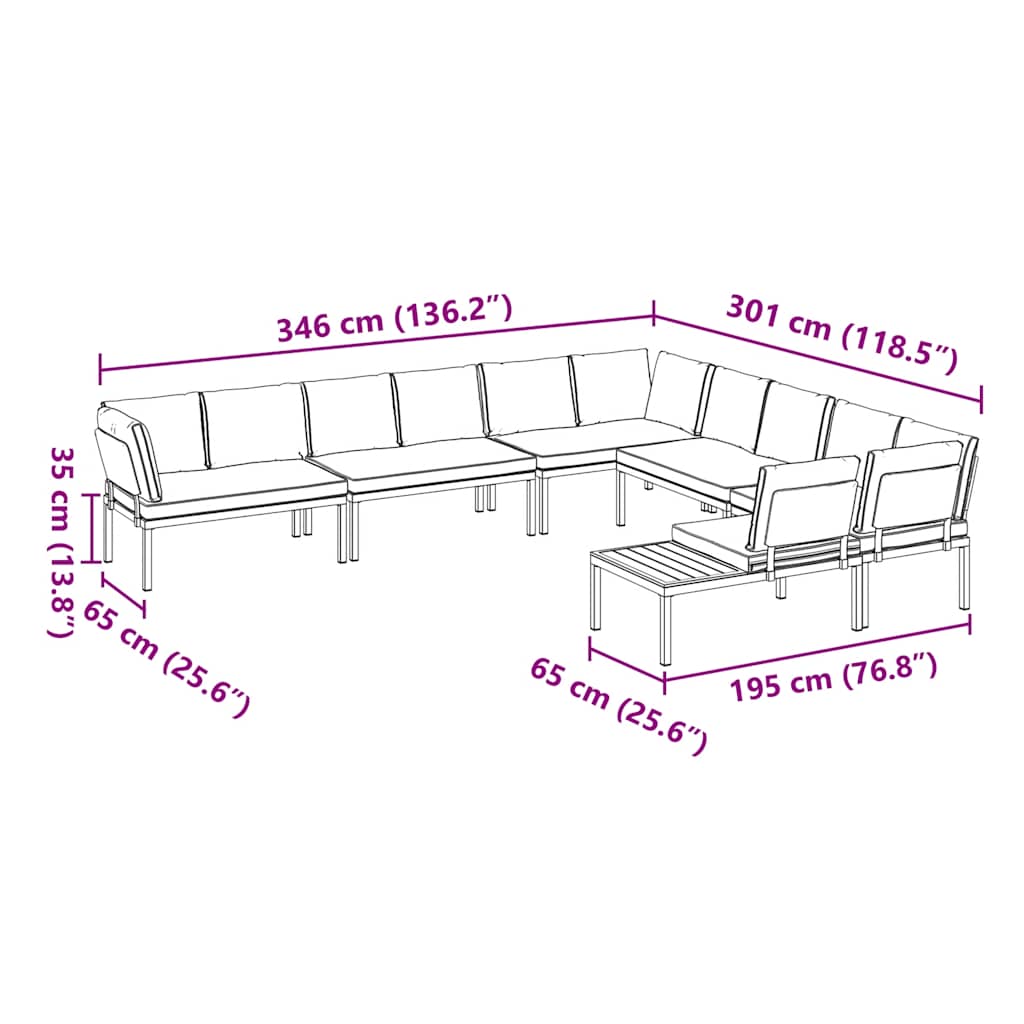 6 pcs conjunto de sofás p/ jardim c/ almofadões alumínio preto
