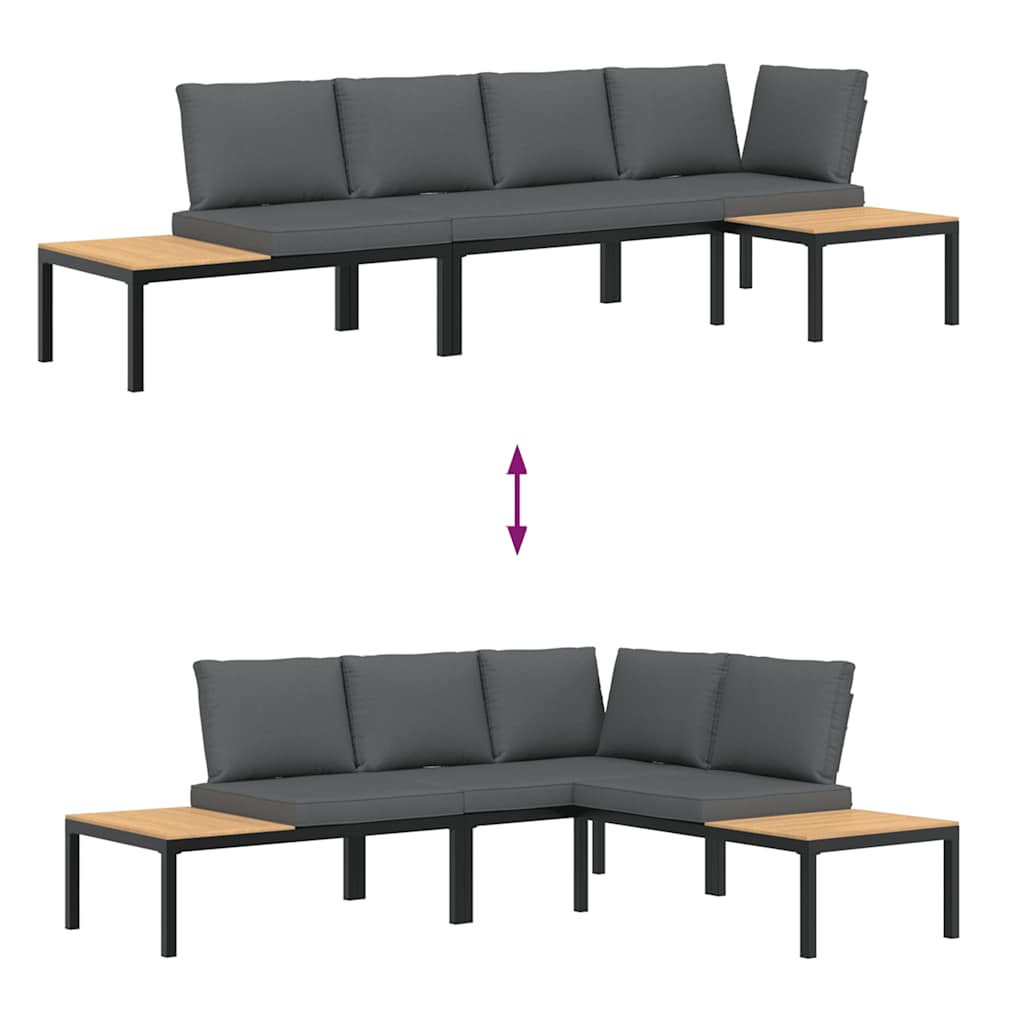 3 pcs conjunto de sofás p/ jardim c/ almofadões alumínio preto