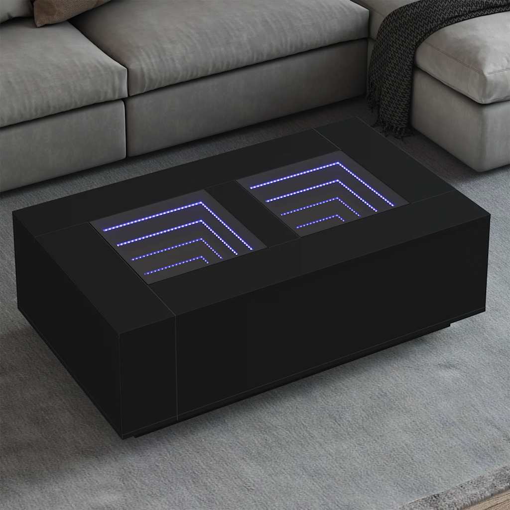 Mesa de centro luzes LED Infinity 116x69x40 cm preto