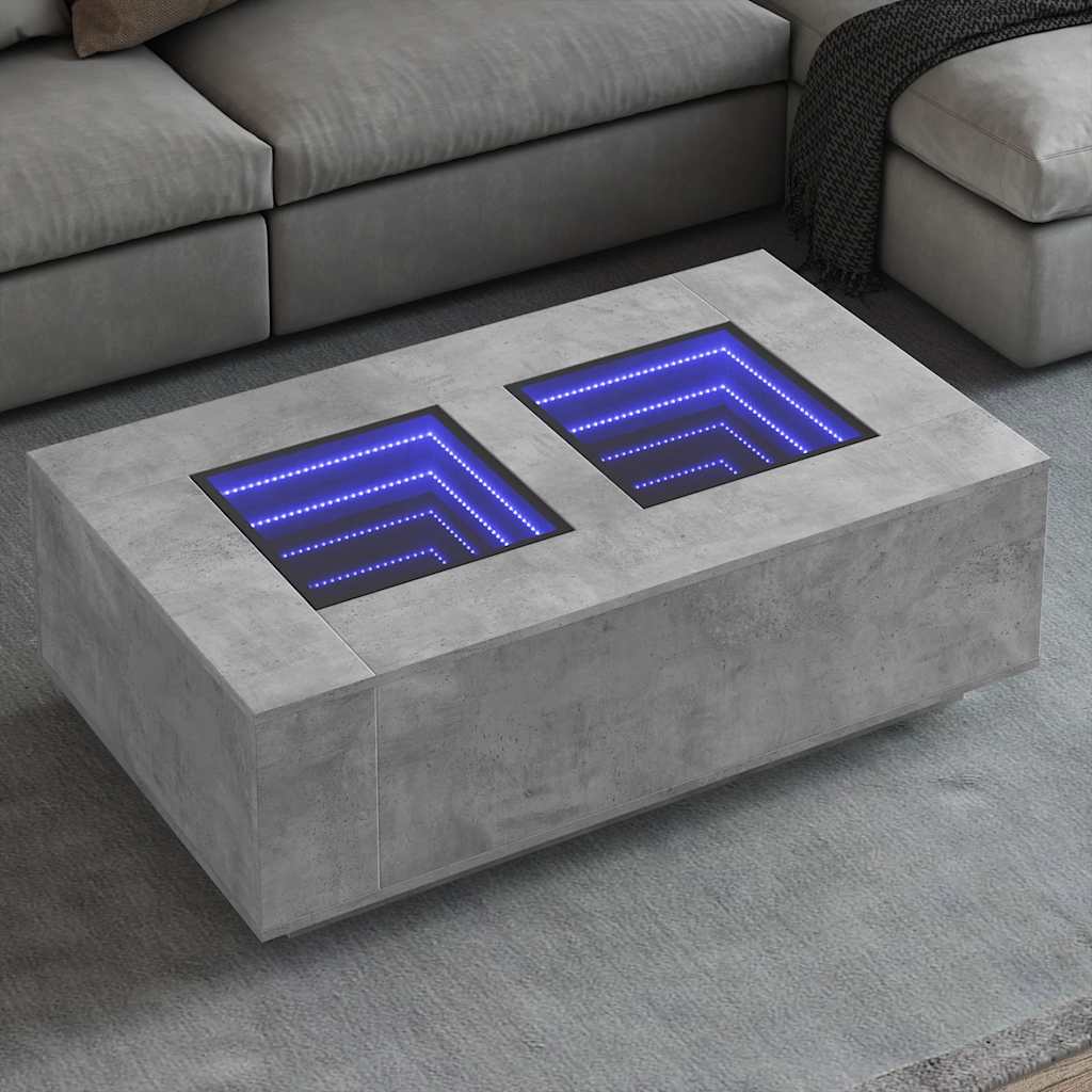 Mesa de centro luzes LED Infinity 116x69x40 cm cinzento cimento