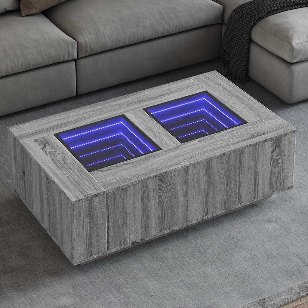 Mesa de centro luzes LED Infinity 116x69x40 cm cinzento sonoma