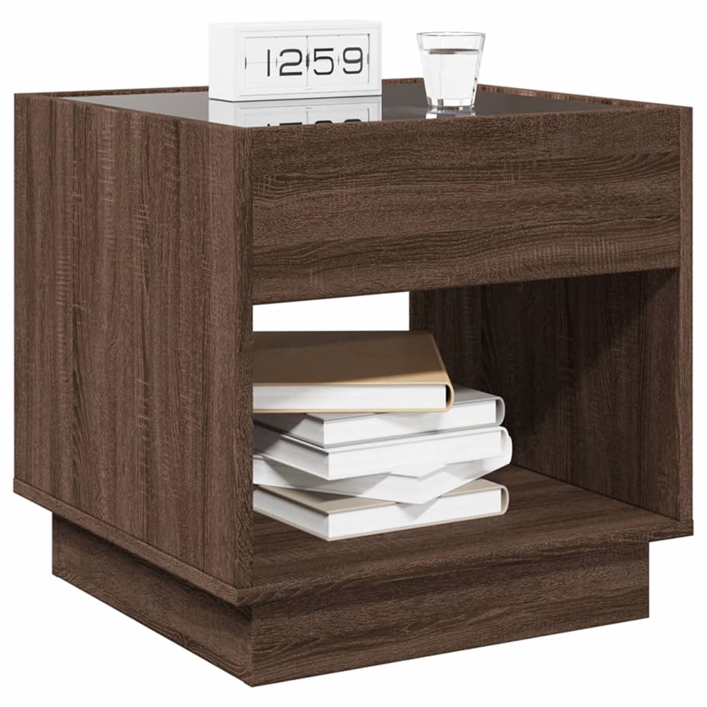 Mesa de cabeceira c/ LED Infinity 50x50x50 cm carvalho castanho