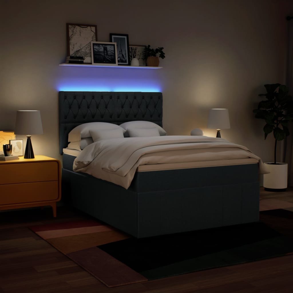 Cama com molas/colchão 160x200 cm tecido azul