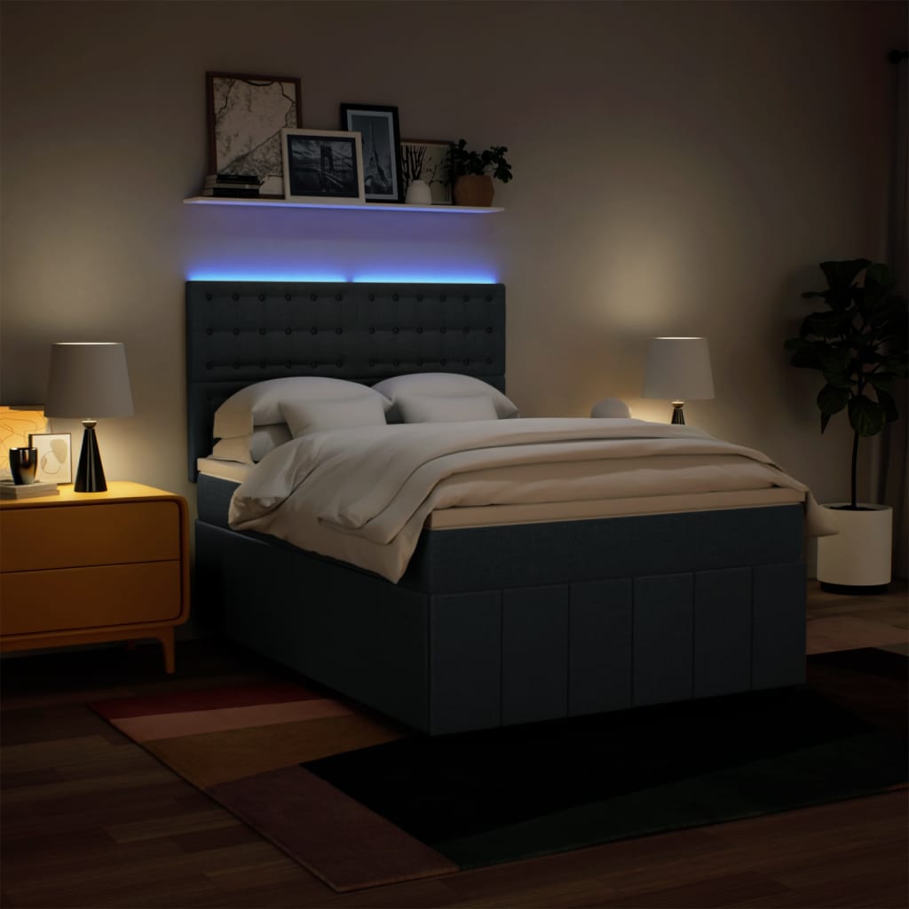 Cama com molas/colchão 160x200 cm tecido azul