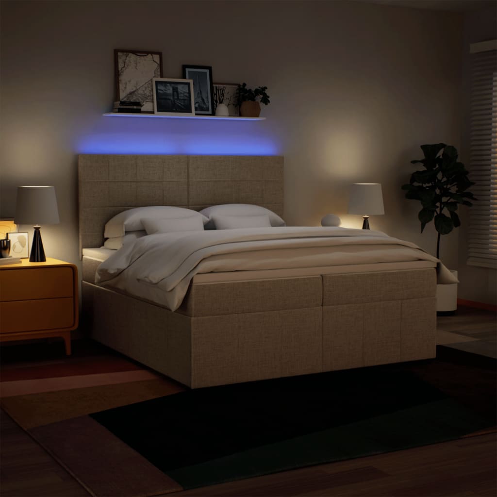 Cama com molas/colchão 200x200 cm tecido cor creme