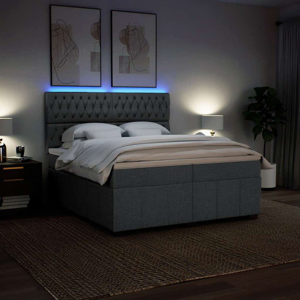 Cama com molas/colchão 200x200 cm tecido cinzento-escuro