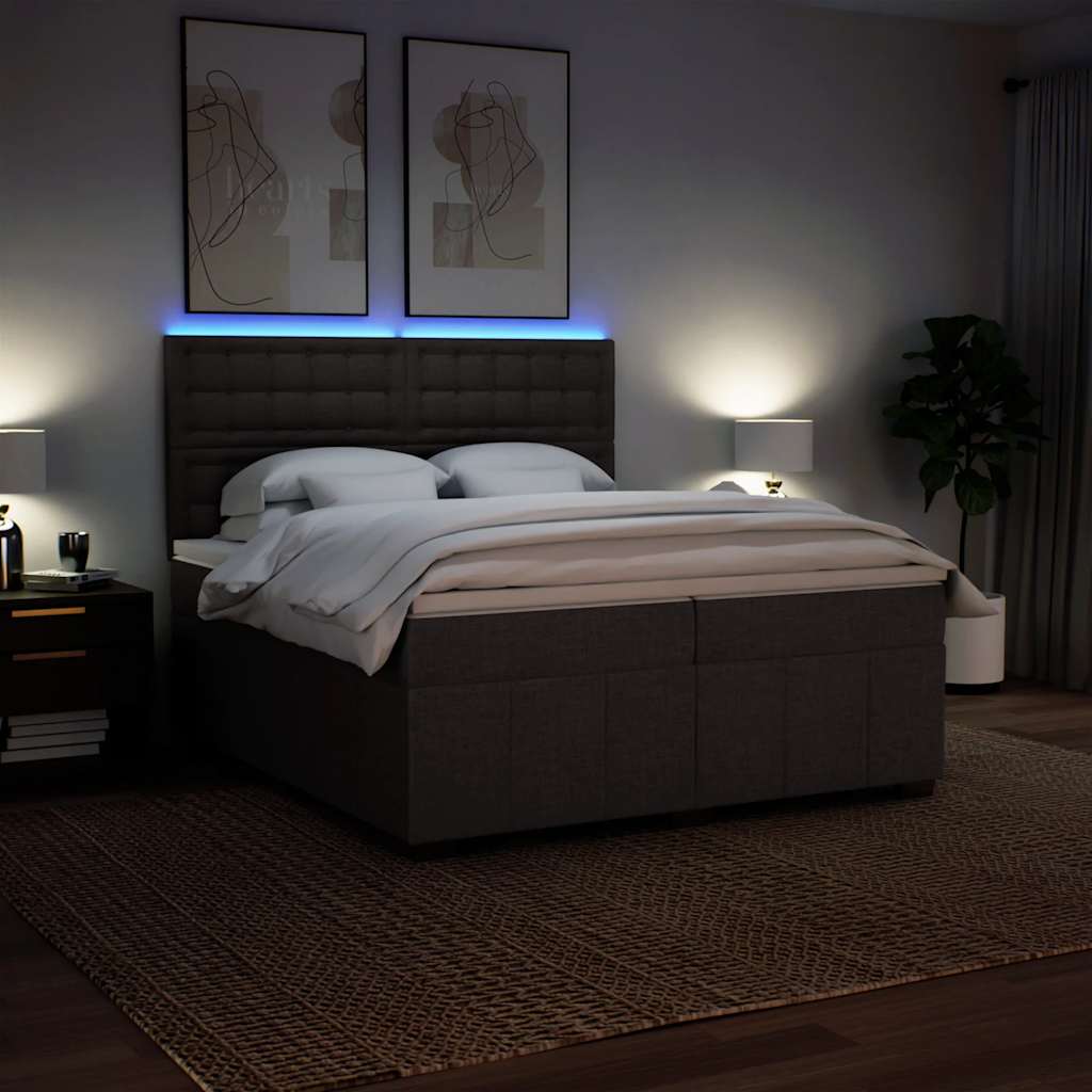 Cama com molas/colchão 200x200 cm tecido castanho-escuro