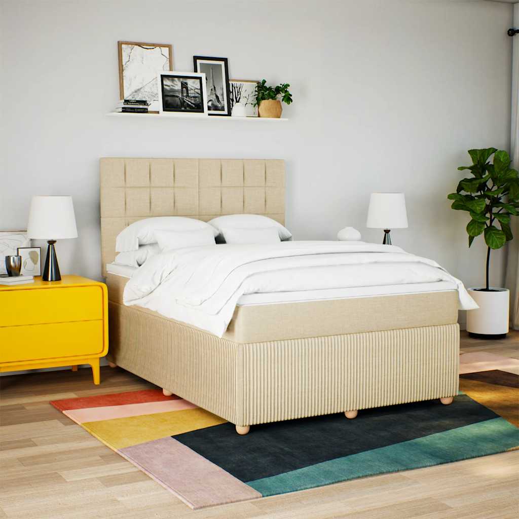 Cama com molas/colchão 140x190 cm tecido cor creme