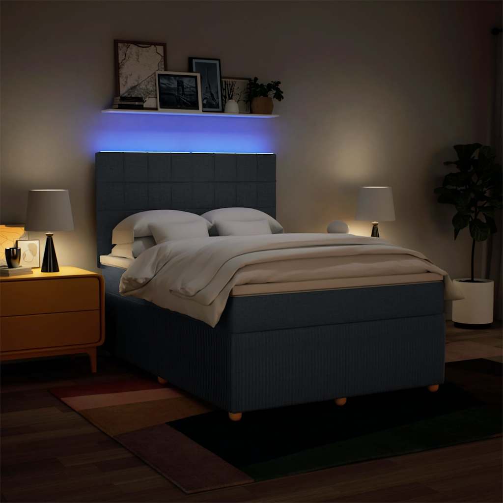 Cama com molas/colchão 160x200 cm tecido azul