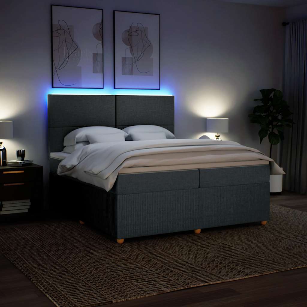 Cama com molas/colchão 200x200 cm tecido cinzento-escuro