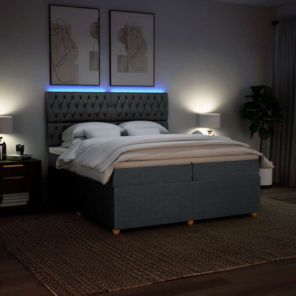 Cama com molas/colchão 200x200 cm tecido cinzento-escuro