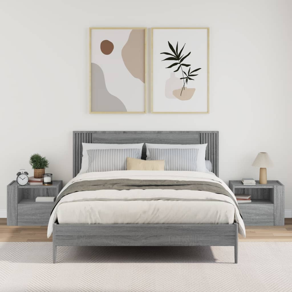 Mesas de cabeceira de parede 2 pcs 45x30x35 cm cinzento cimento