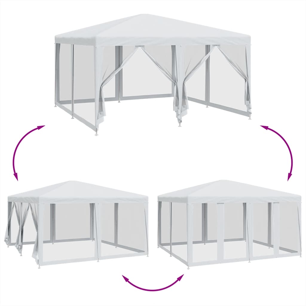 Tenda p/ festas c/ 8 paredes laterais malha 4x4 m PEAD branco