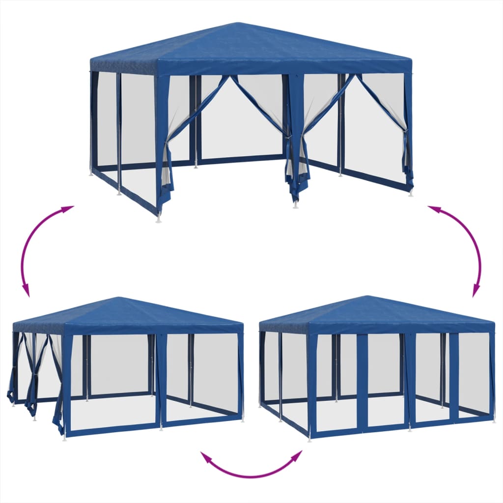 Tenda p/ festas c/ 8 paredes laterais malha 4x4 m PEAD azul