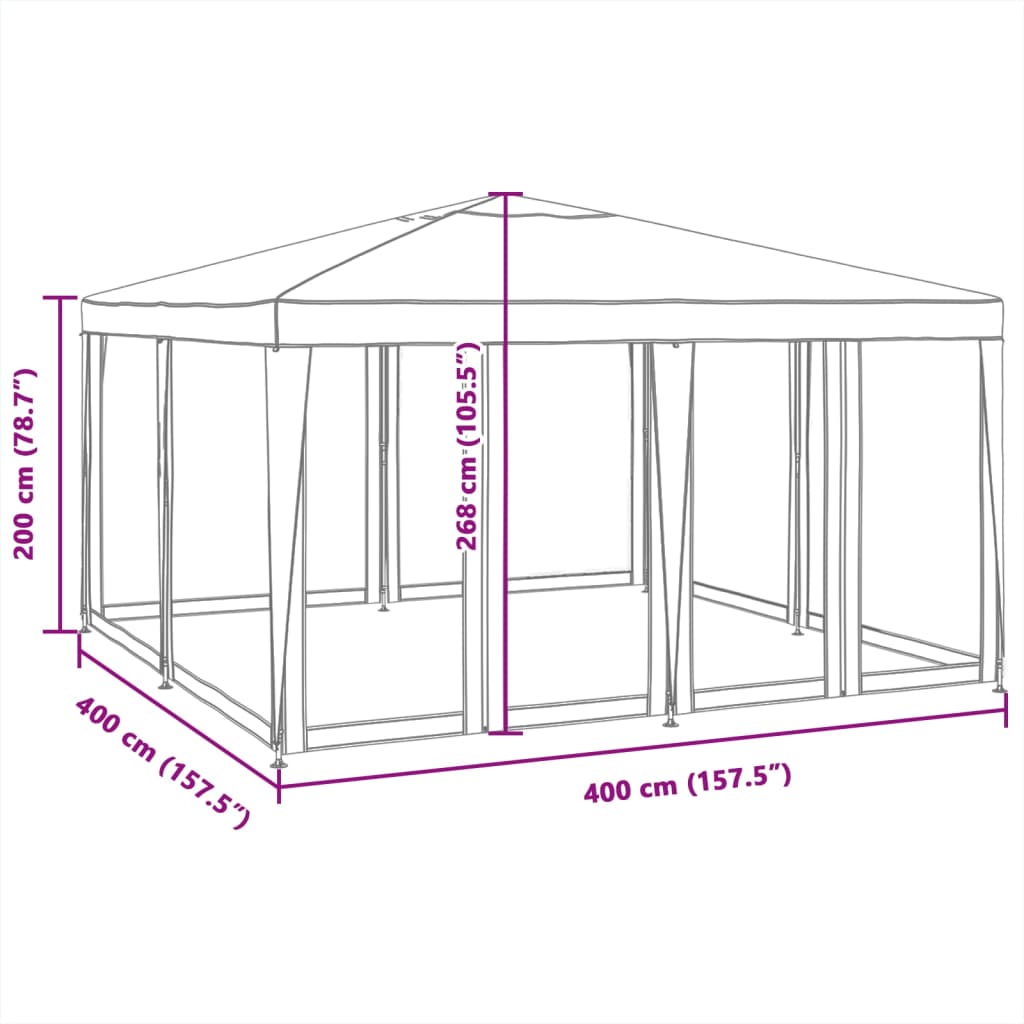 Tenda p/ festas c/ 8 paredes laterais malha 4x4 m PEAD azul