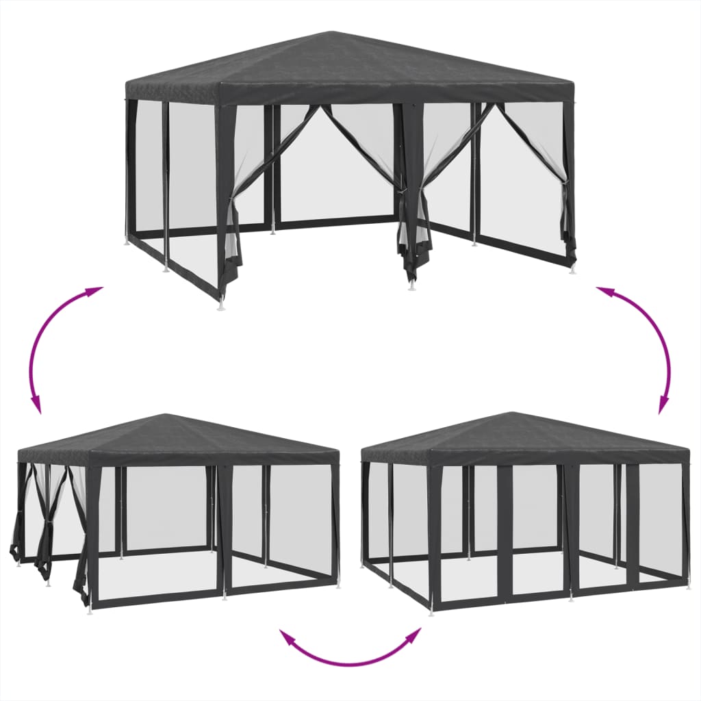 Tenda p/ festas 8 paredes laterais malha 4x4 m PEAD antracite