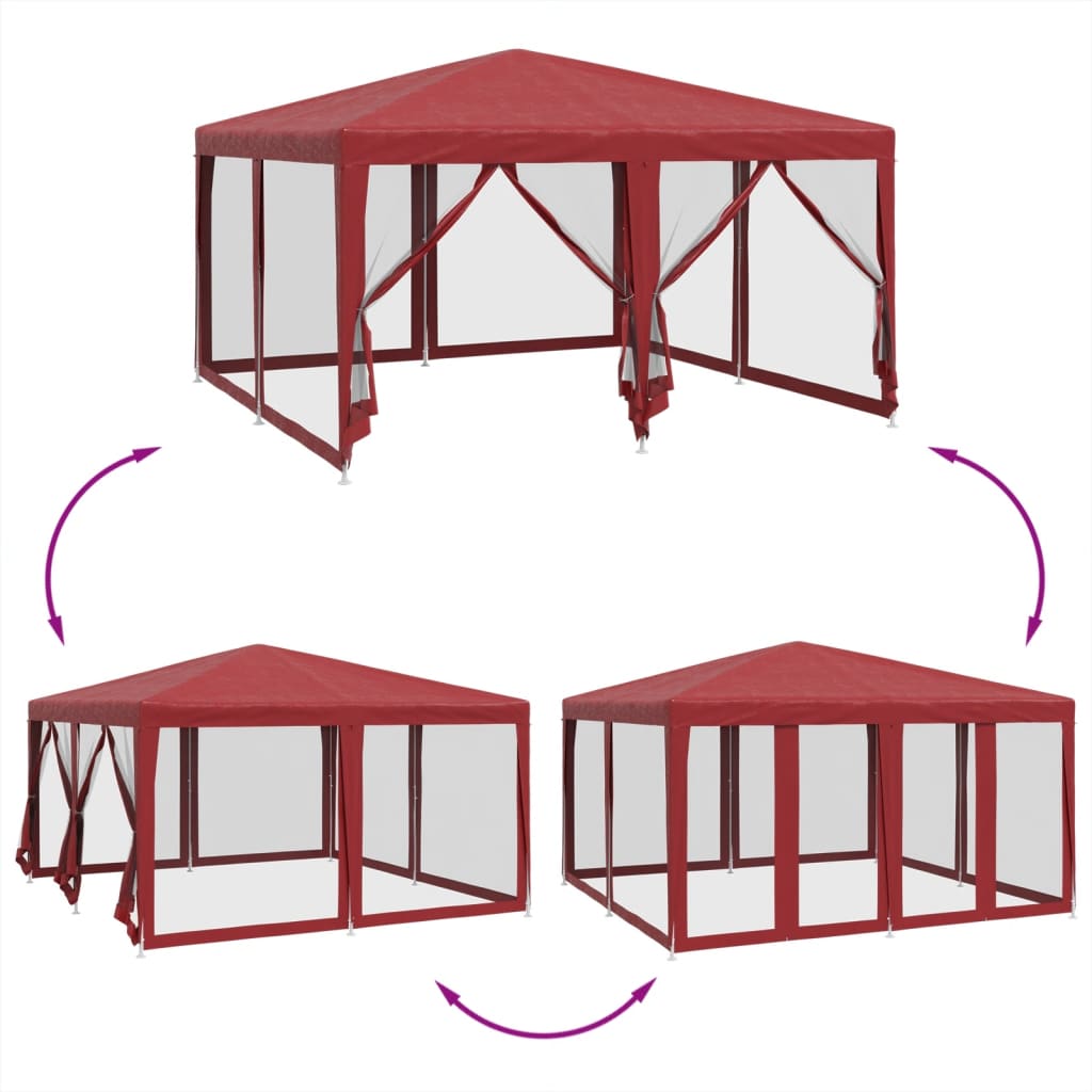 Tenda p/ festas c/ 8 paredes laterais malha 4x4 m PEAD vermelho