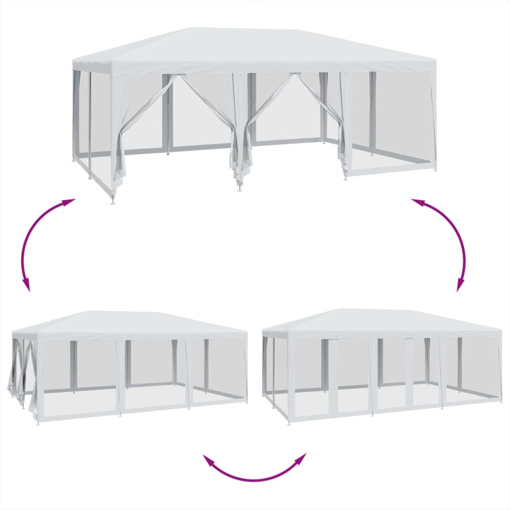 Tenda p/ festas c/ 10 paredes laterais malha 6x4 m PEAD branco