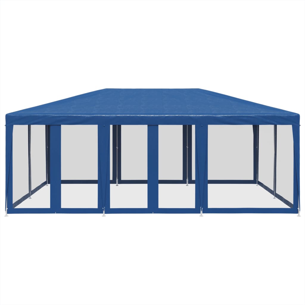 Tenda p/ festas c/ 10 paredes laterais malha 6x4 m PEAD azul