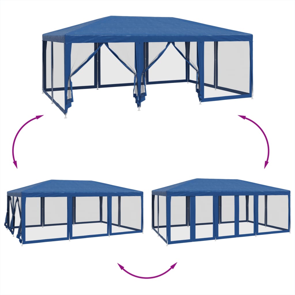 Tenda p/ festas c/ 10 paredes laterais malha 6x4 m PEAD azul