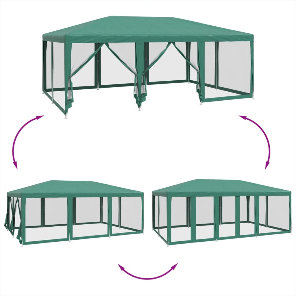 Tenda p/ festas c/ 10 paredes laterais em rede 6x4 m PEAD verde
