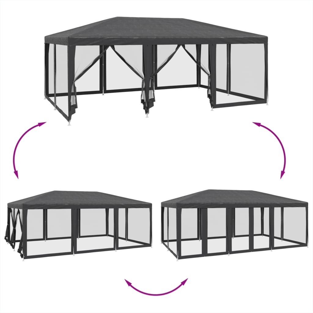 Tenda p/ festas 10 paredes laterais malha 6x4 m PEAD antracite