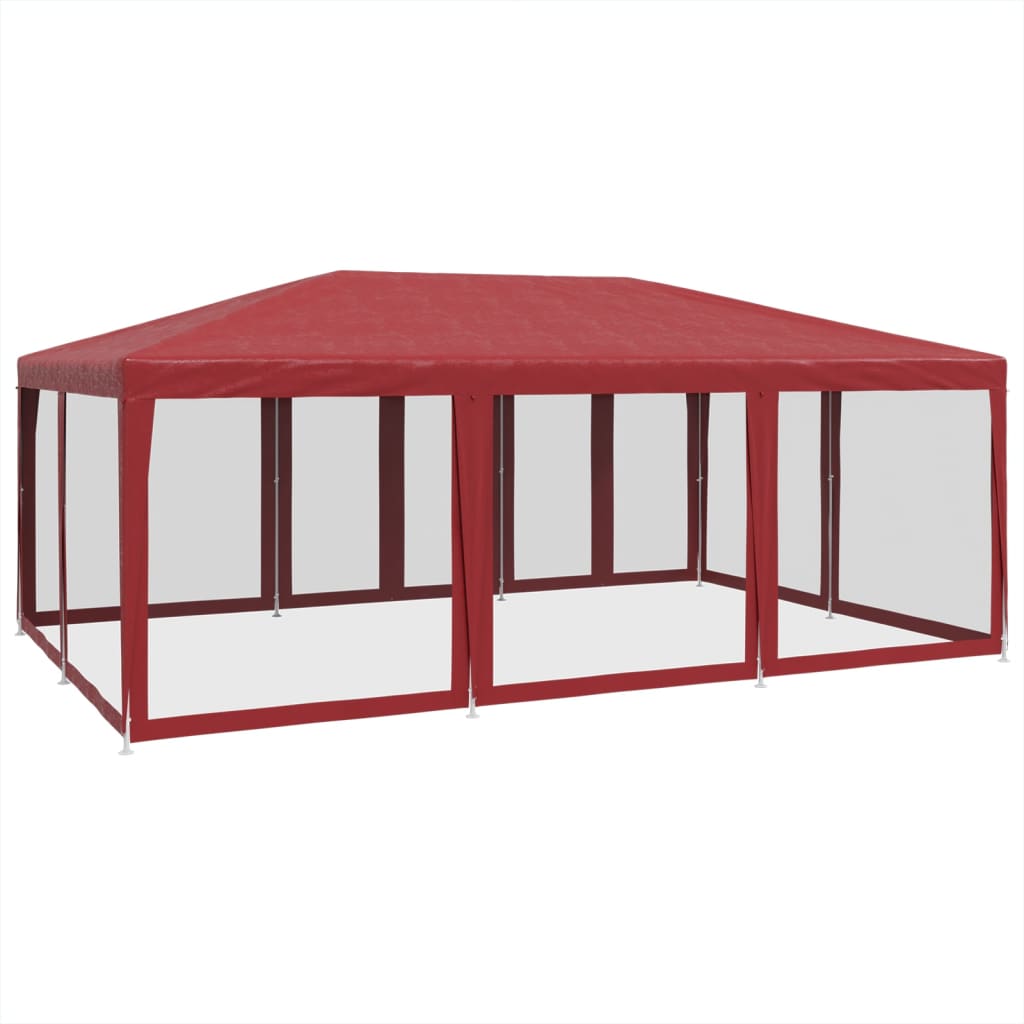 Tenda p/ festas c/ 10 paredes laterais rede 6x4 m PEAD vermelho