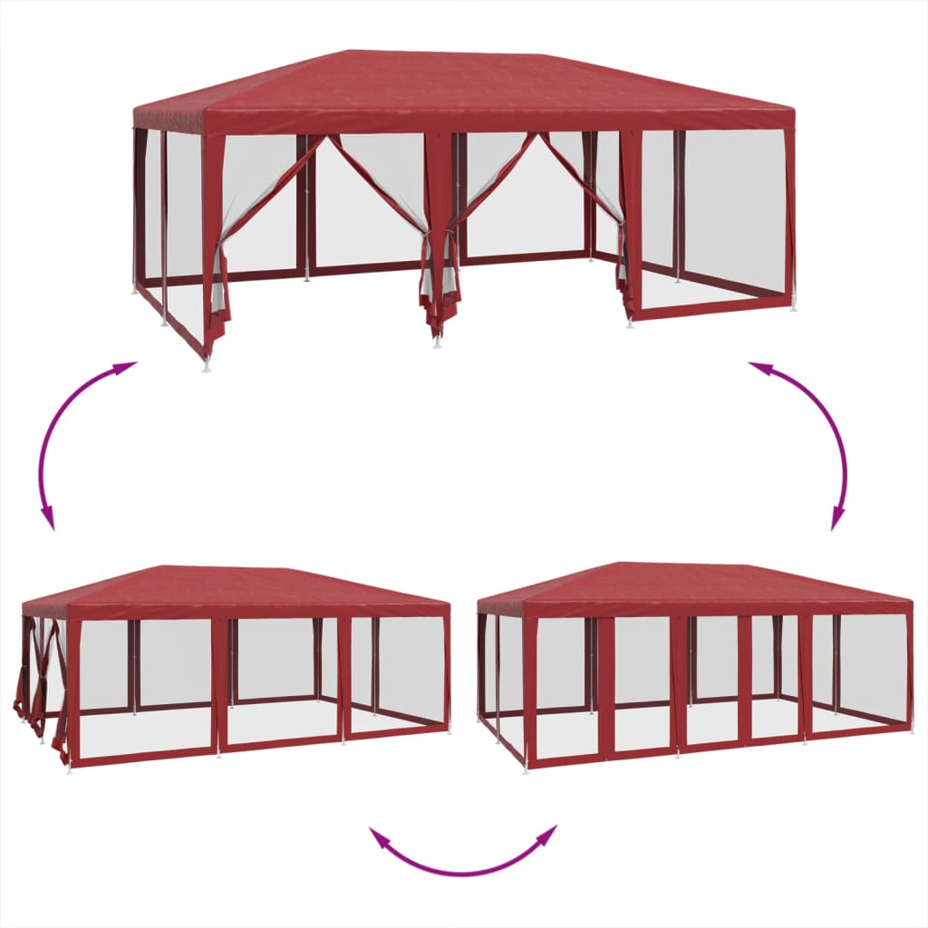 Tenda p/ festas c/ 10 paredes laterais rede 6x4 m PEAD vermelho