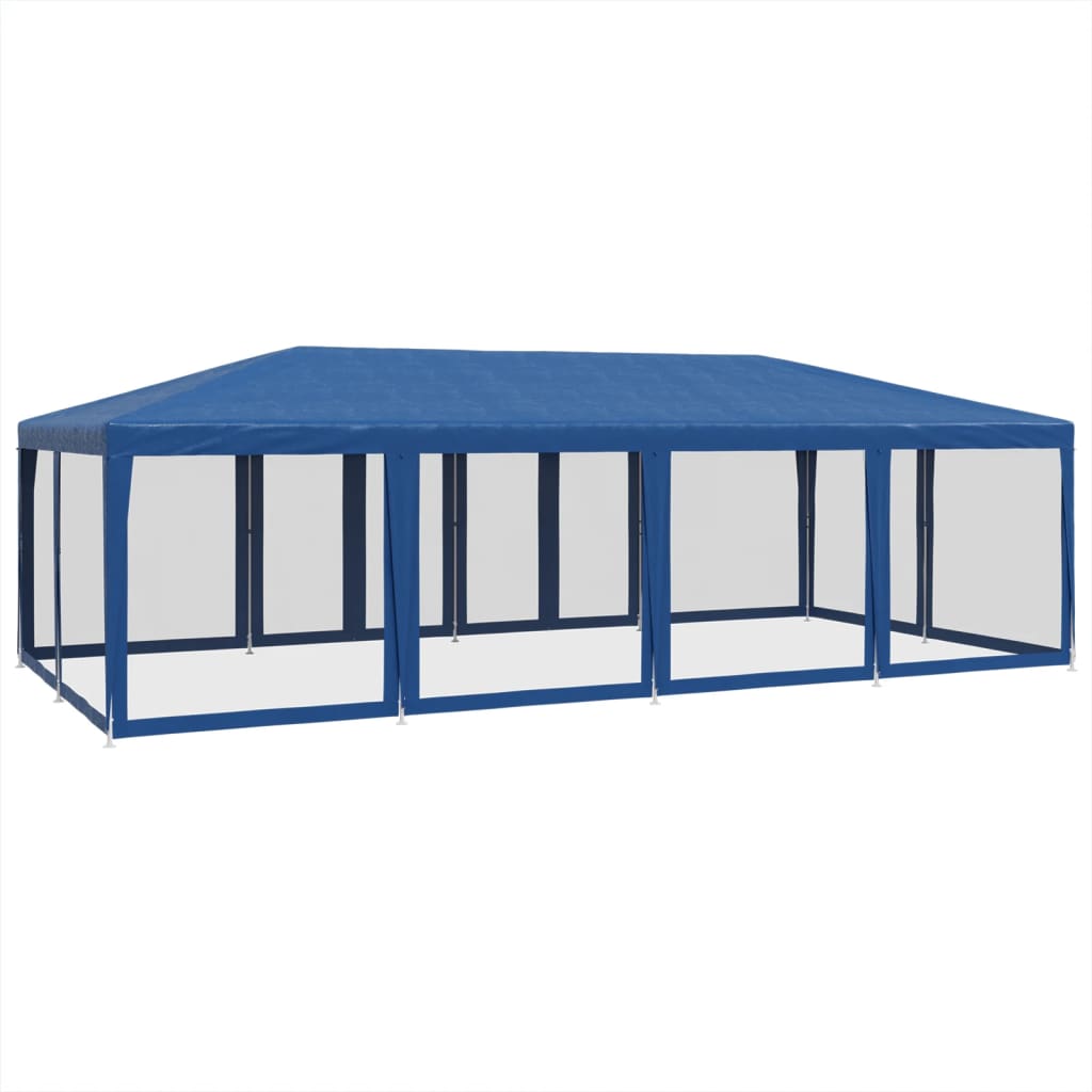 Tenda p/ festas c/ 12 paredes laterais em rede 8x4 m PEAD azul