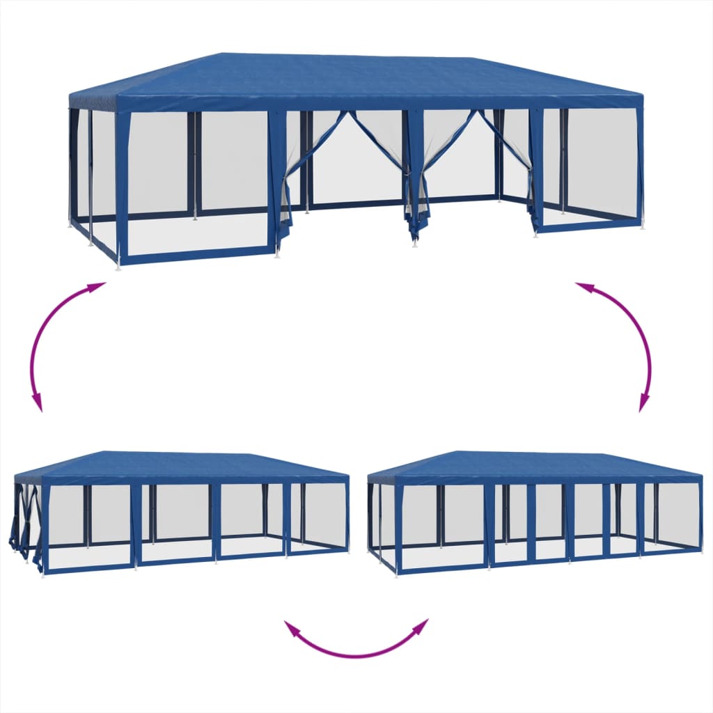 Tenda p/ festas c/ 12 paredes laterais em rede 8x4 m PEAD azul