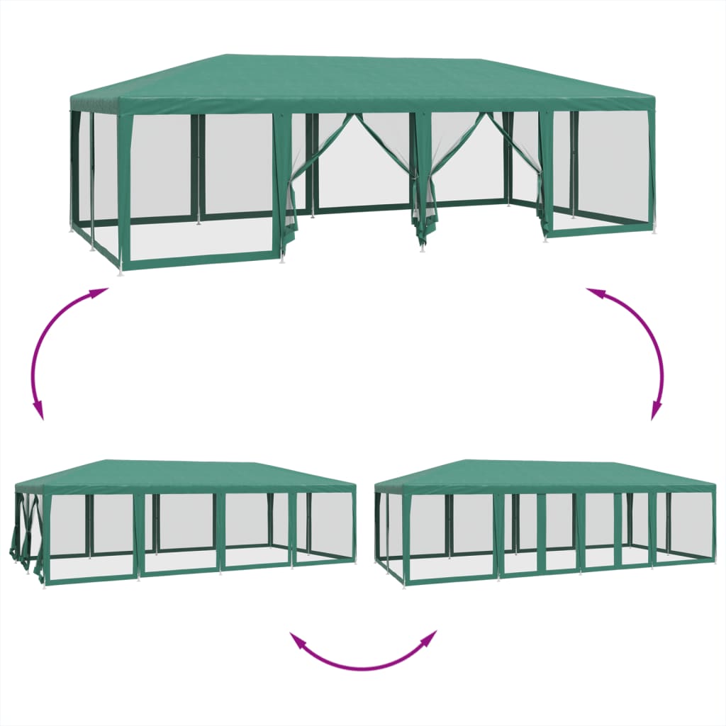 Tenda p/ festas c/ 12 paredes laterais em rede 8x4 m PEAD verde