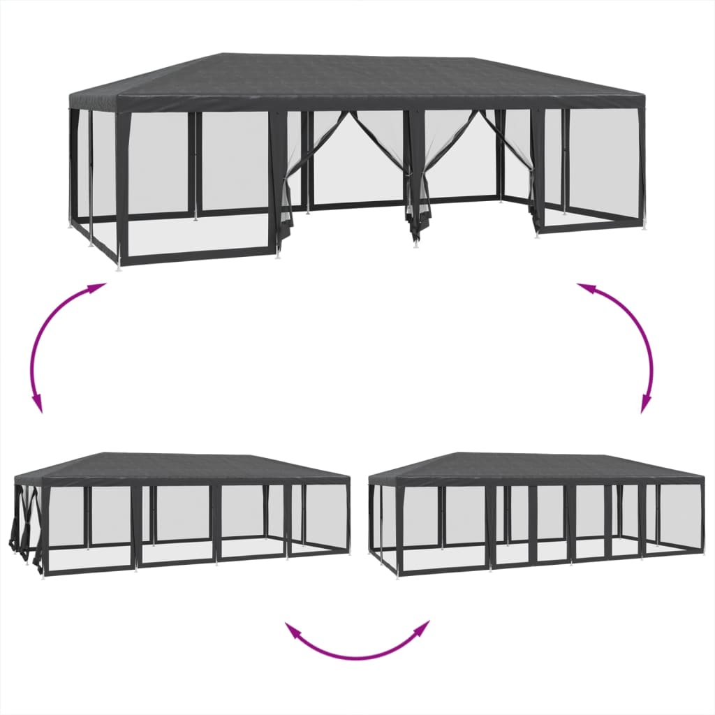 Tenda p/ festas 12 paredes laterais malha 8x4 m PEAD antracite