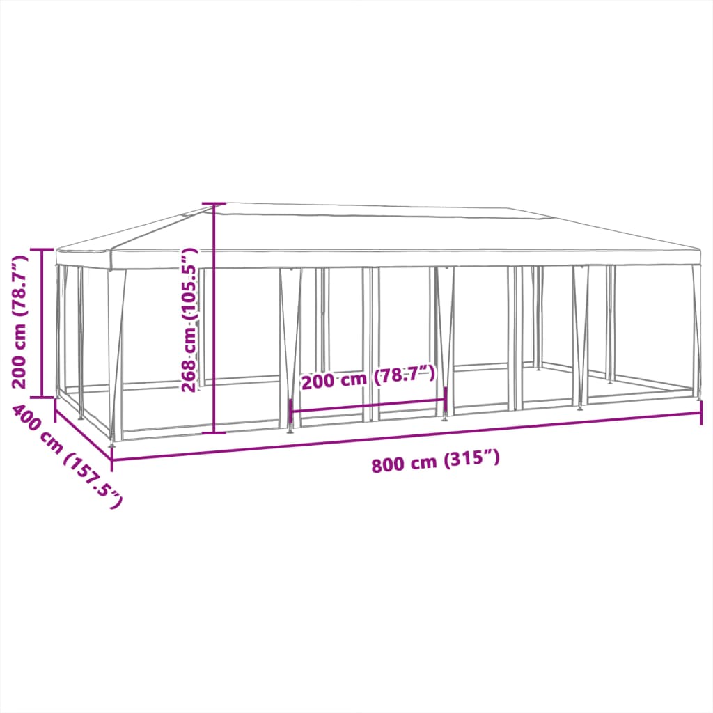 Tenda p/ festas 12 paredes laterais malha 8x4 m PEAD antracite